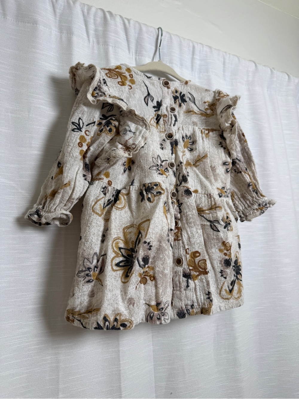 Jessica Simpson Baby Girl Floral Boho Dress Cream Mustard | Size 18M - Picture 9 of 11
